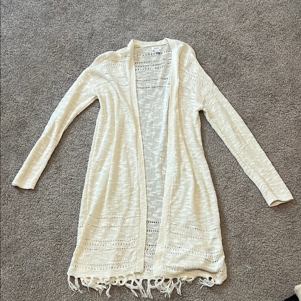 Old Navy Long Off White Cardigan with Fringed Bottom - size Large